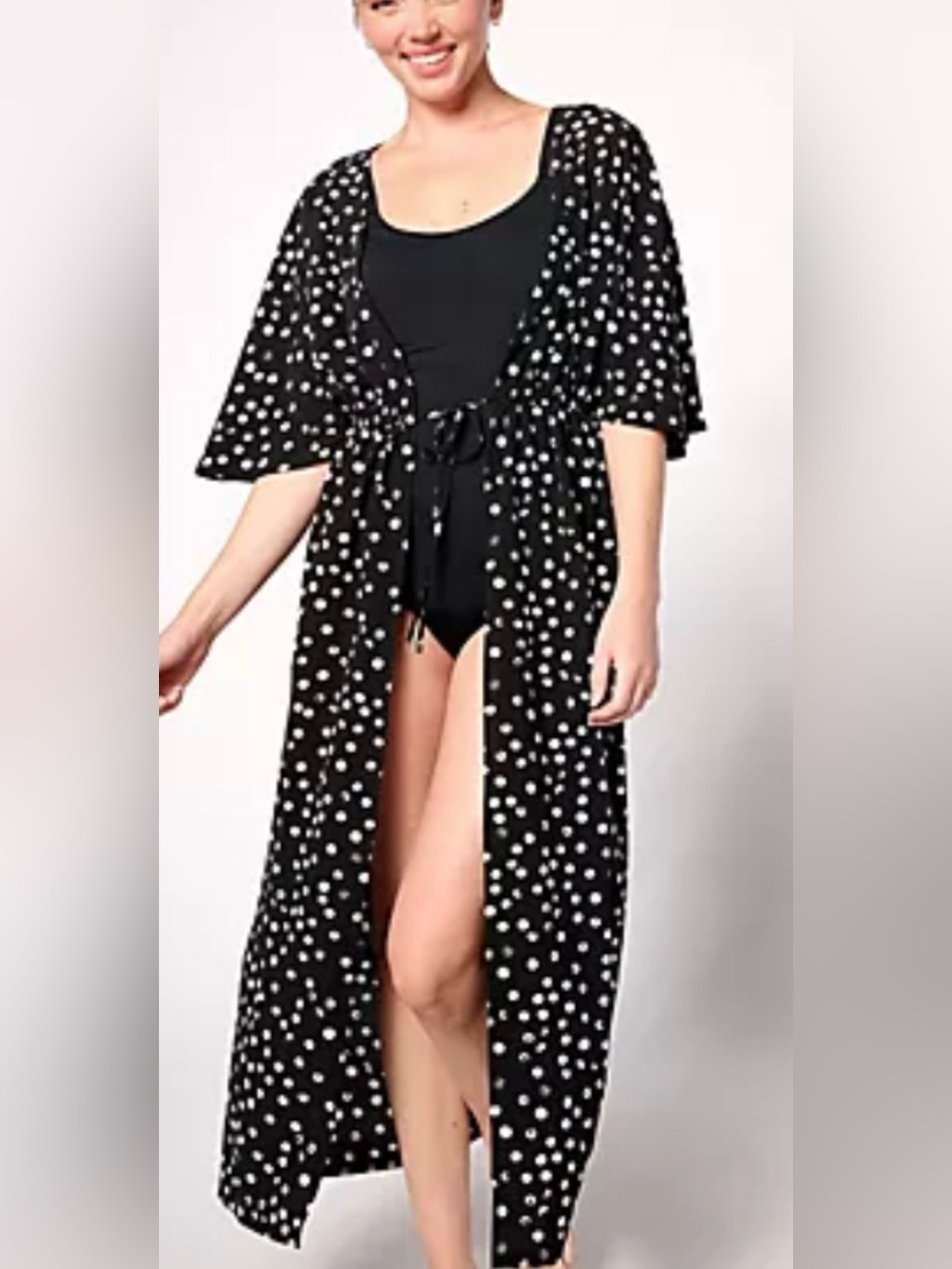 Beach by Kim Gravel Black Polka Dot Maxi Cover-Up XS-S New